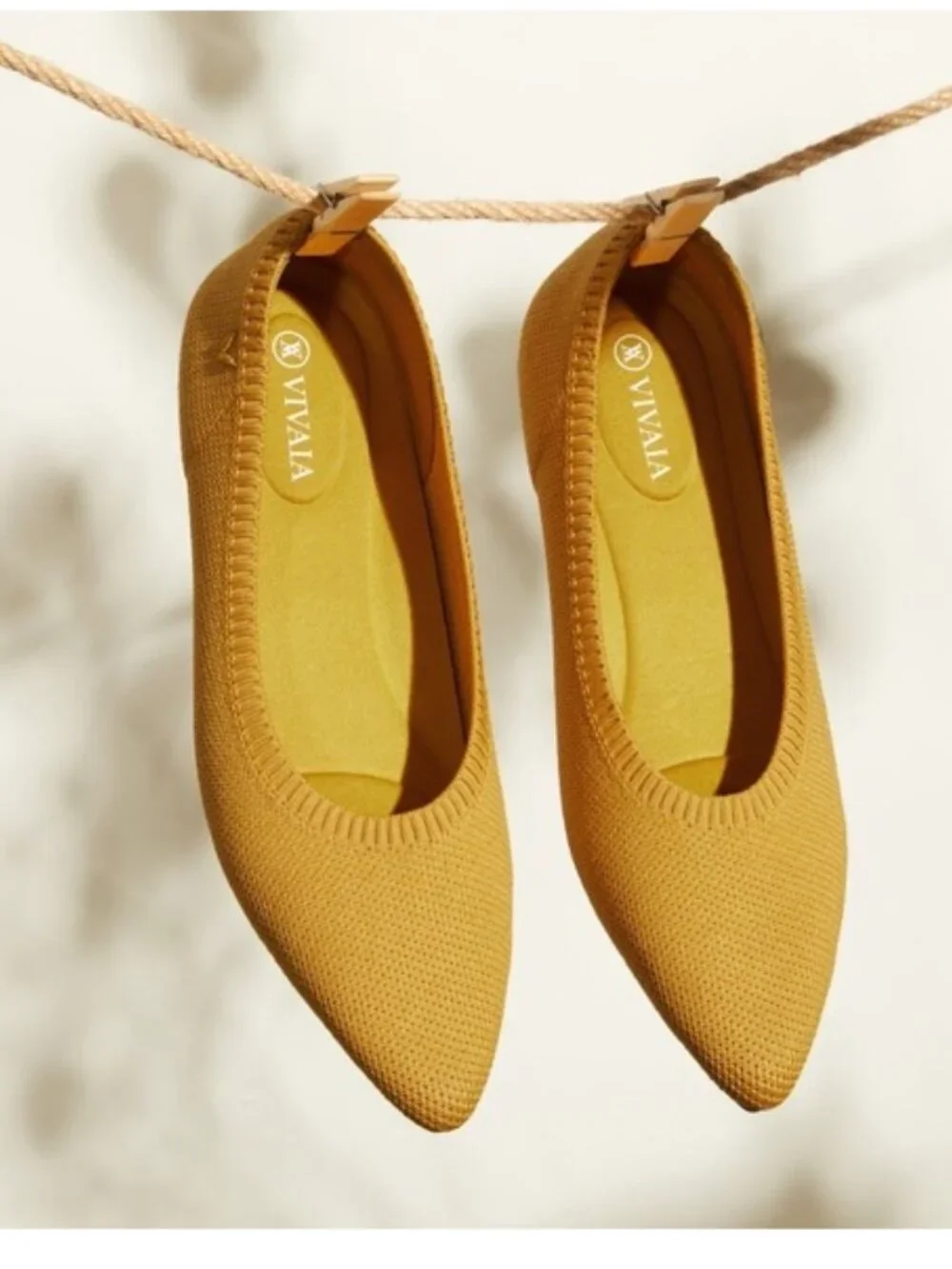Vivaia Women's 'Aria 5' Pointed-Toe Knit Flats in Mustard Yellow Size 41.5